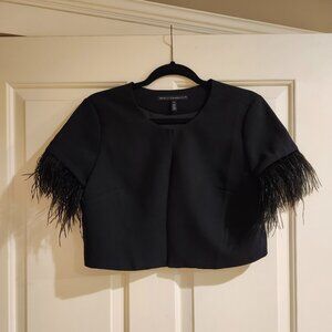 White House Black Market Feather Trim Black Bolero Size Medium